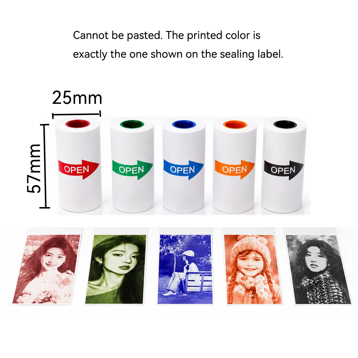 Mini Pocket Thermal Printer Paper Roll - ม้วนกระดาษความร้อนสีขาว/สี ขนาด 57x25 มม. - ไม่มีสารกาว